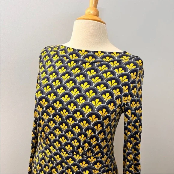 Boden Sasha Printed Jersey Midi Dress Yellow Geometric Mod Print size 4 - Picture 3 of 12